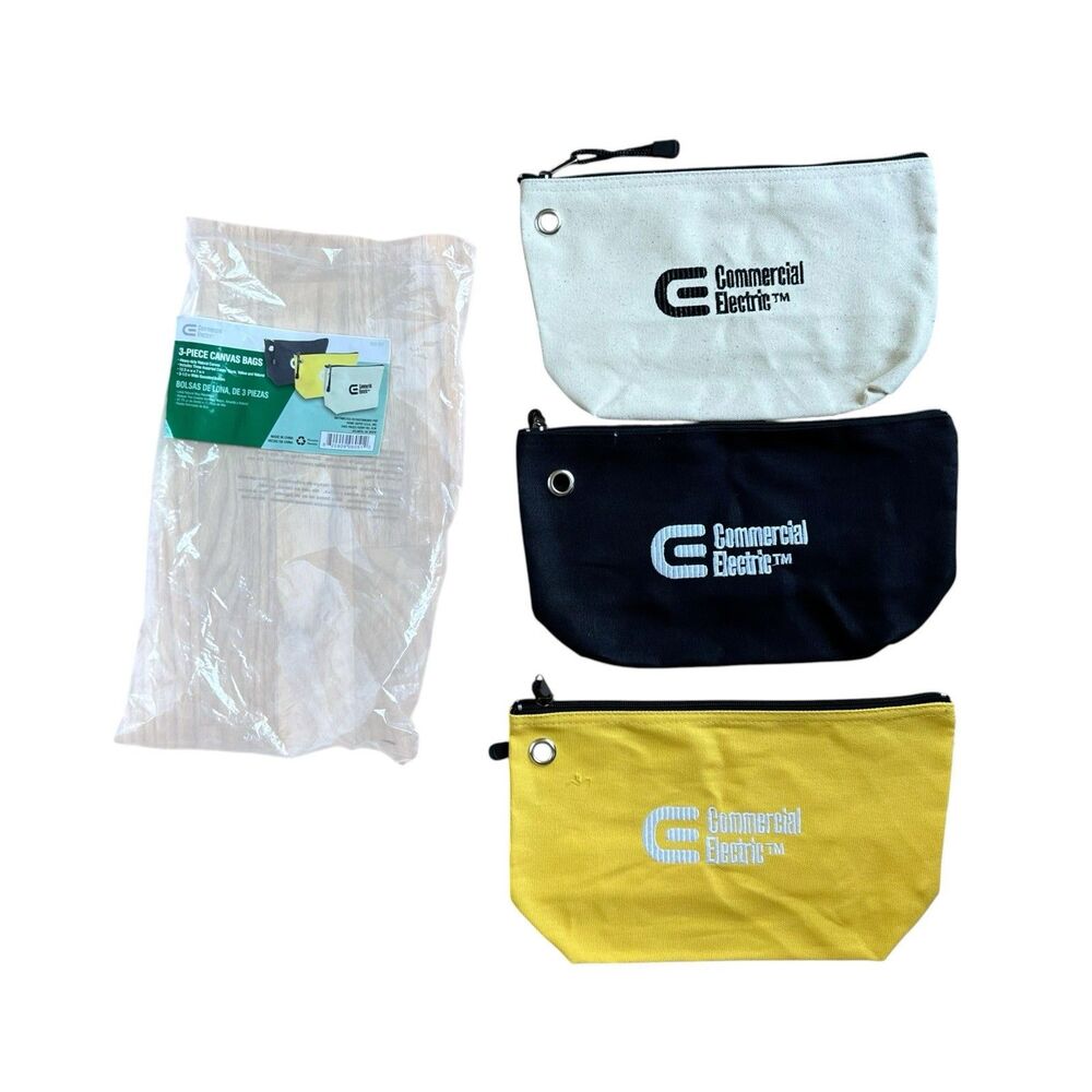 Commercial Electric Tool Zipper 3 Piece Canvas Tool Bags Pouches Open Box